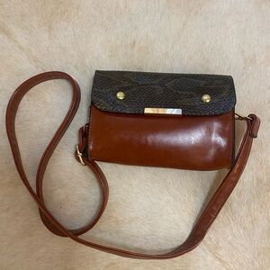 Elegant Brown and Black Leather Crossbody Mini Bag